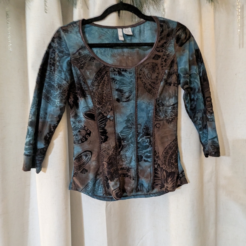 Y2K Fitted Fairycore Corset Vibe Patterned Earthy Tyedye Floral 3/4 Sleeves